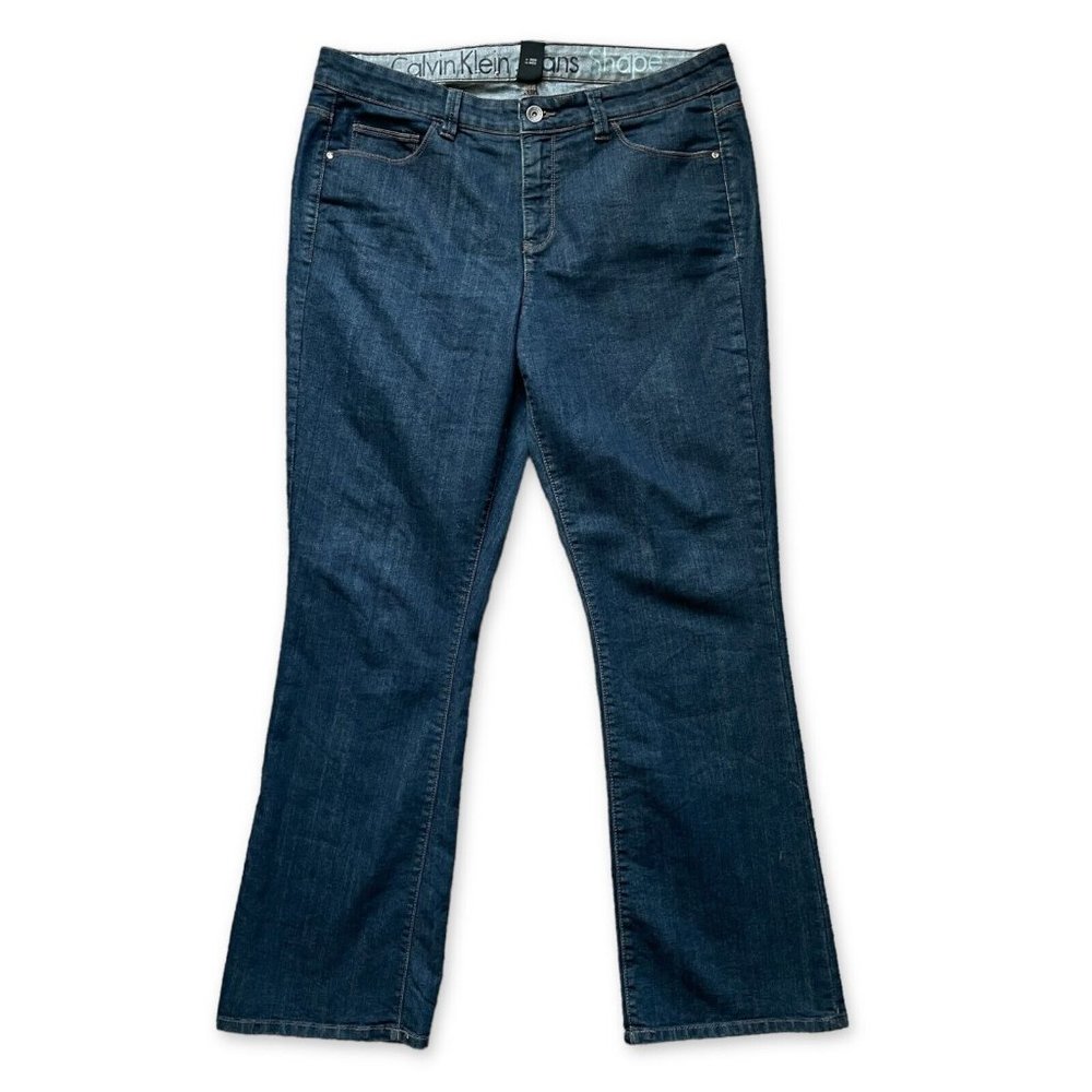 Calvin Klein Shape Jean Women 16W x 32 Blue Dark Denim Stretch Straight Bootcut